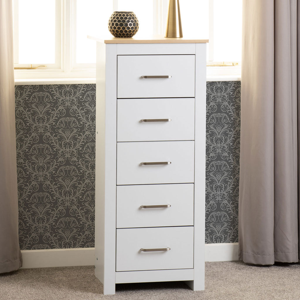 Wooden Chest Of 5 Drawers Narrow - Portland