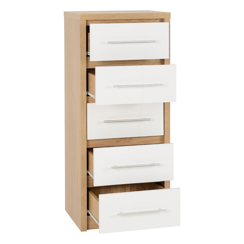 Wooden Chest Of 5 Drawers Narrow - Seville