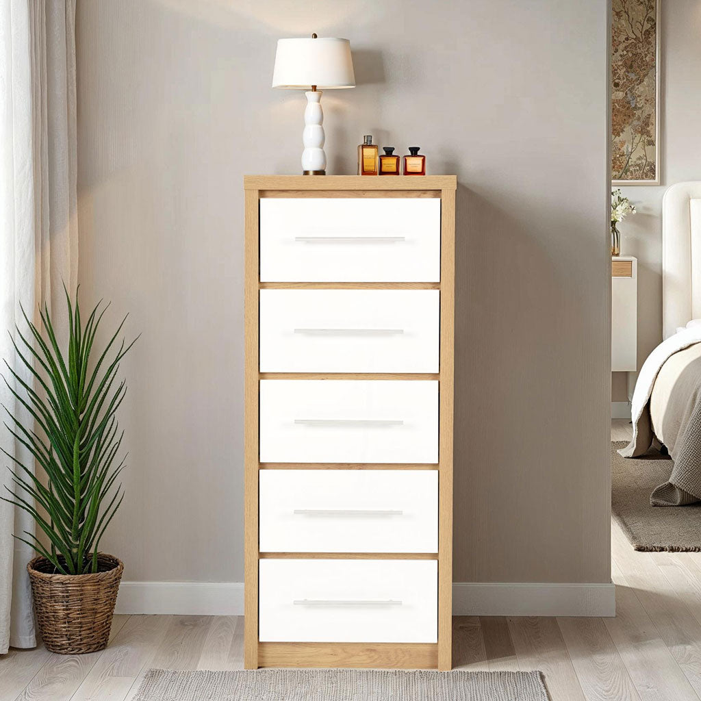 Wooden Chest Of 5 Drawers Narrow - Seville