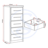 Wooden Chest Of 5 Drawers Narrow - Seville