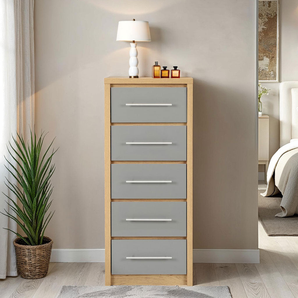 Wooden Chest Of 5 Drawers Narrow - Seville