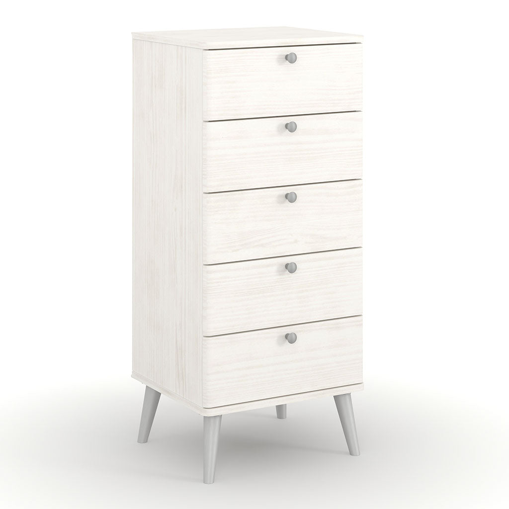Wooden Chest Of 5 Drawers Narrow With Plastic Legs - Augusta