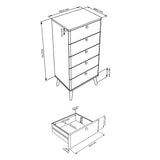 Wooden Chest Of 5 Drawers Narrow With Plastic Legs - Augusta
