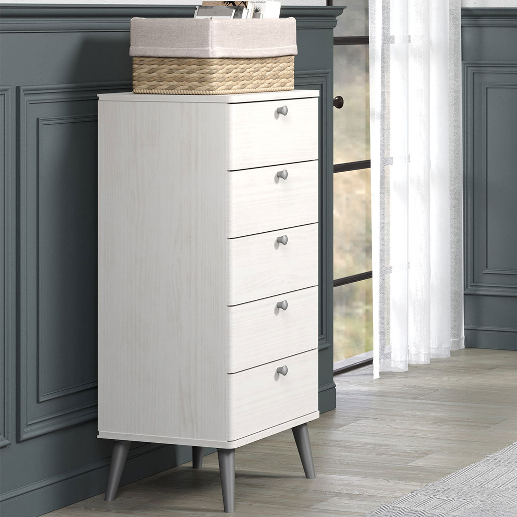 Wooden Chest Of 5 Drawers Narrow With Plastic Legs - Augusta