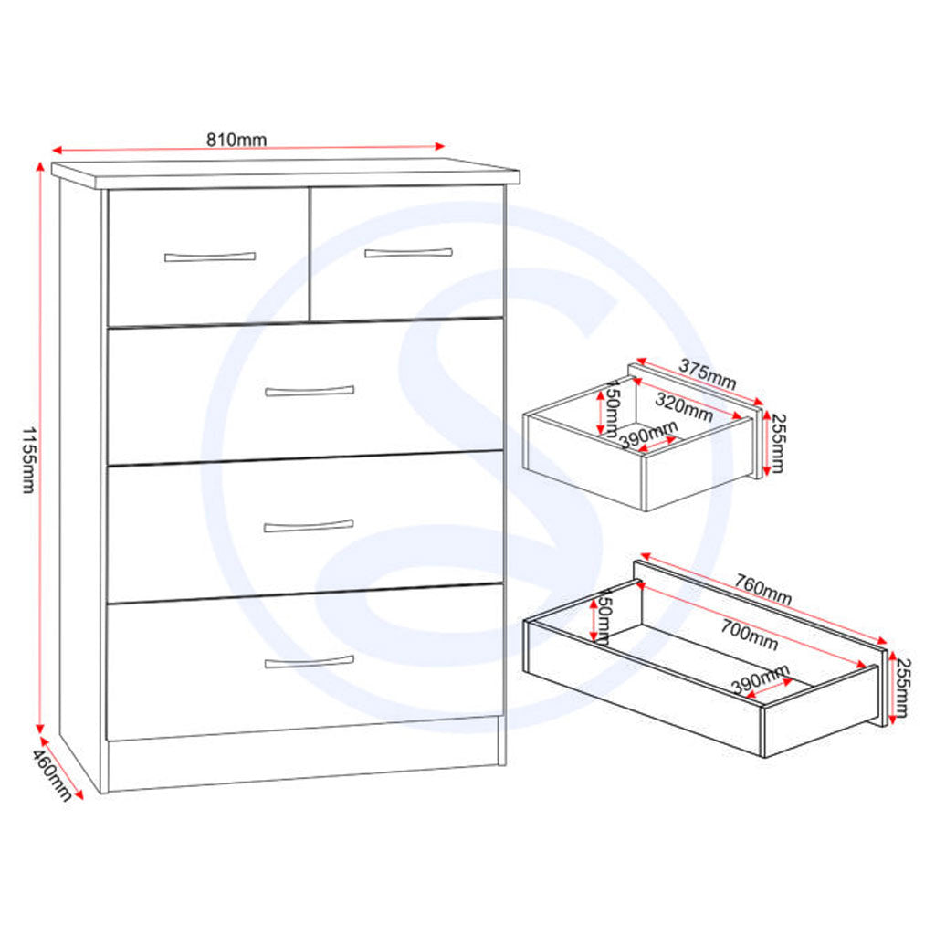Wooden Chest Of 5 Drawers - Nevada