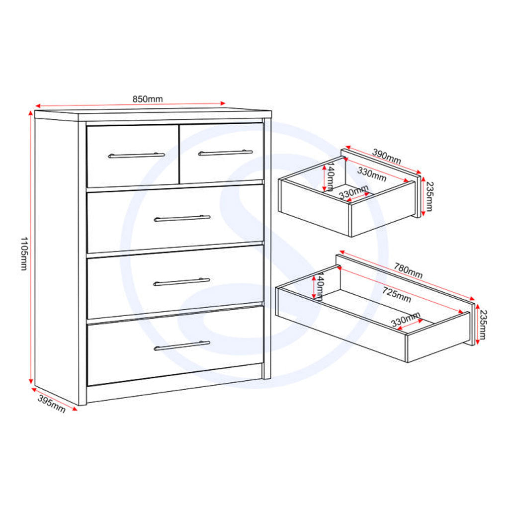 Wooden Chest Of 5 Drawers - Seville