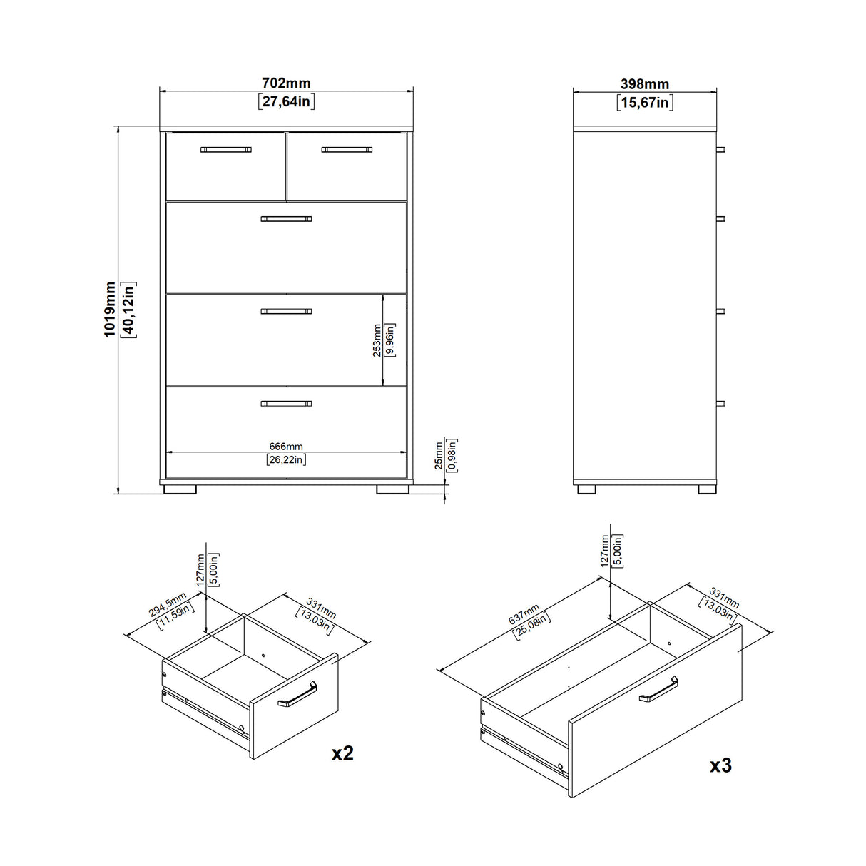 Wooden Chest Of 5 Drawers - Sofia