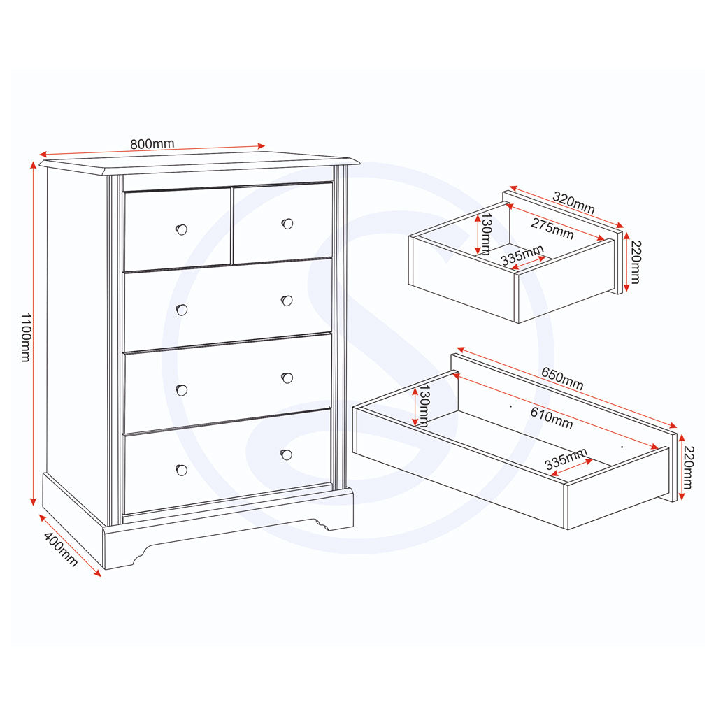 Wooden Chest Of 5 Drawers - Stratford
