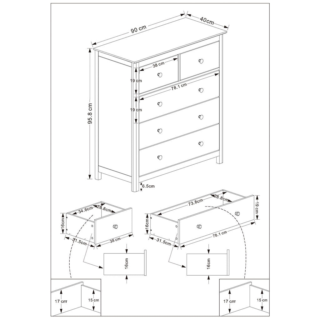 Wooden Chest Of 5 Drawers Wide - Nairn