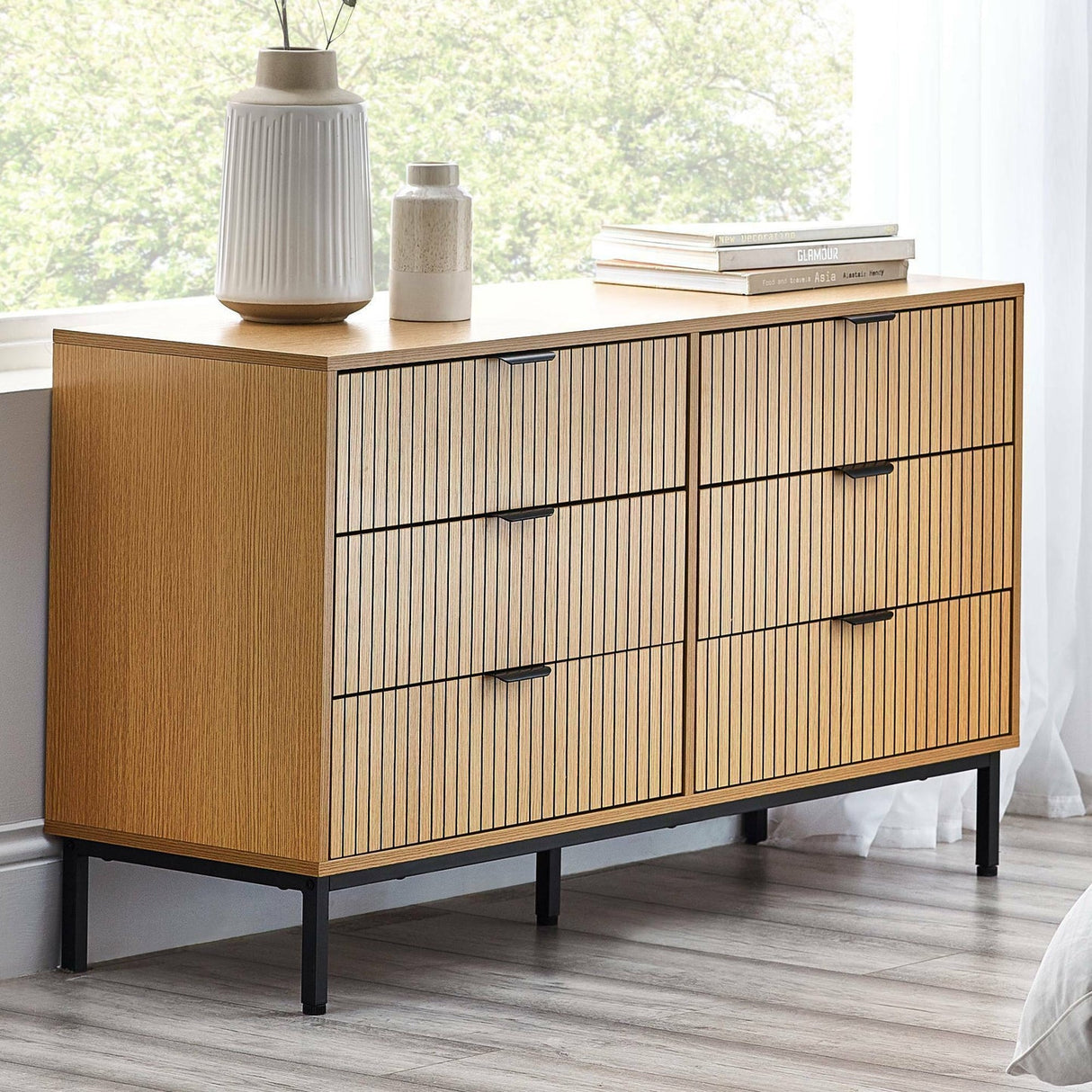 Wooden Chest Of 5 Drawers Wide - Sia
