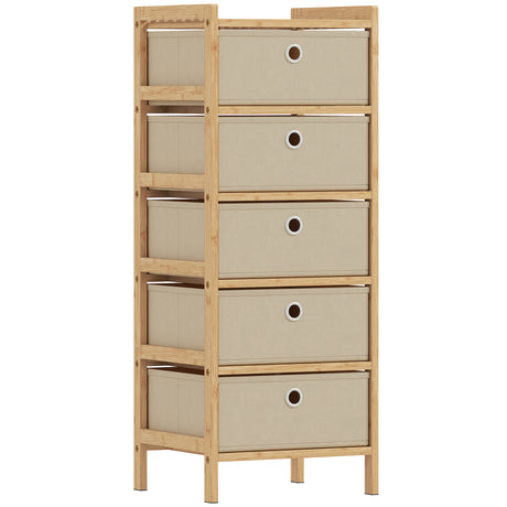 Wooden Chest Of 5 Fabric Drawers 33cm Wide - Velmora