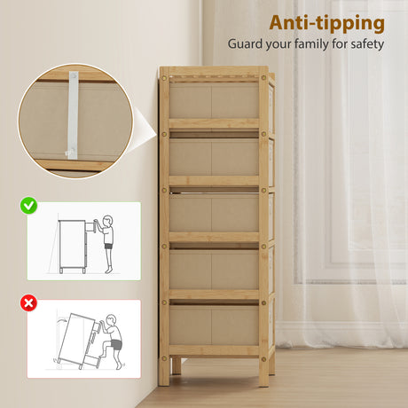 Wooden Chest Of 5 Fabric Drawers 33cm Wide - Velmora
