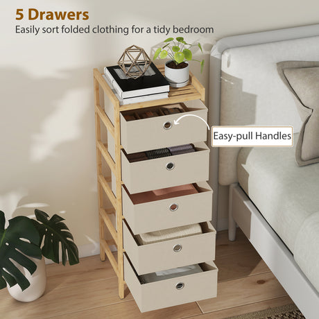 Wooden Chest Of 5 Fabric Drawers 33cm Wide - Velmora