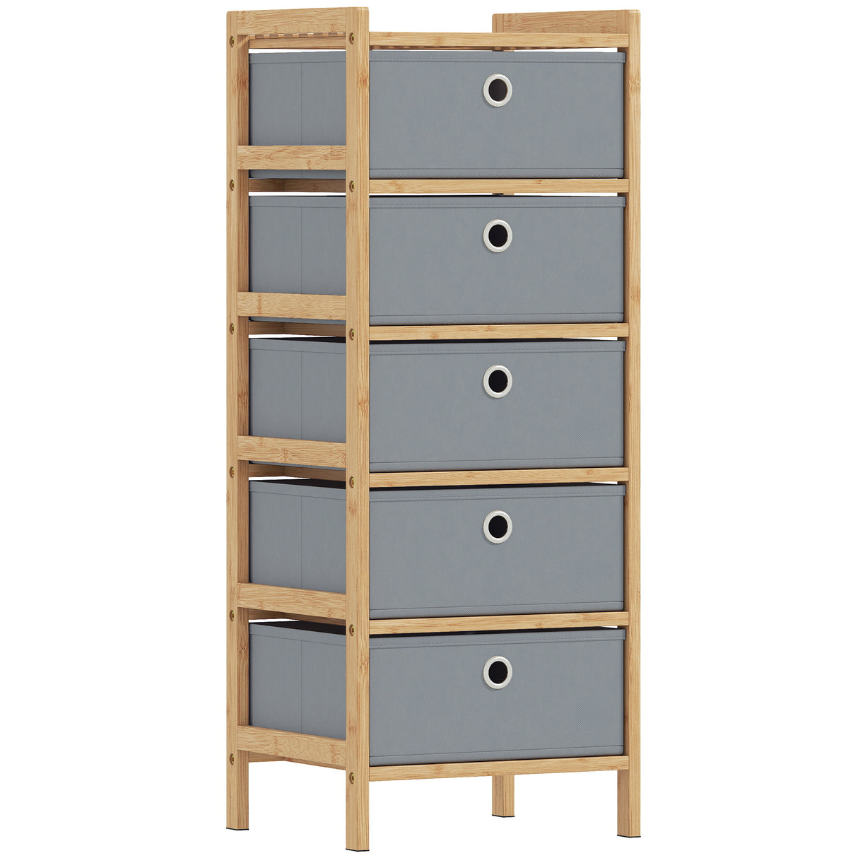 Wooden Chest Of 5 Fabric Drawers 33cm Wide - Velmora