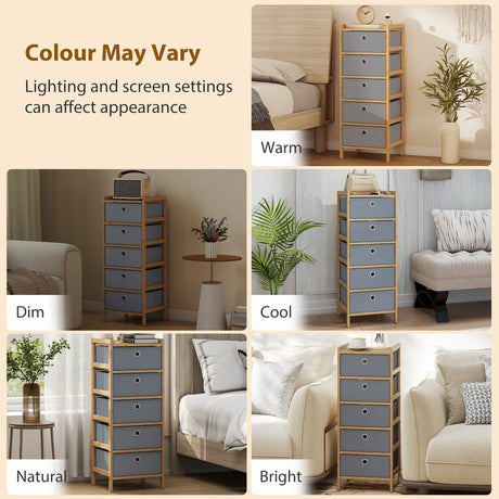 Wooden Chest Of 5 Fabric Drawers 33cm Wide - Velmora