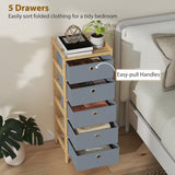 Wooden Chest Of 5 Fabric Drawers 33cm Wide - Velmora