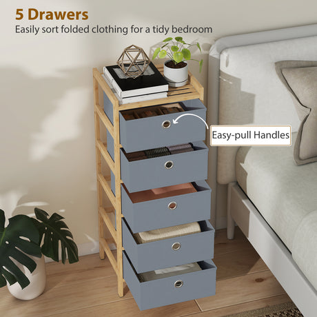 Wooden Chest Of 5 Fabric Drawers 33cm Wide - Velmora