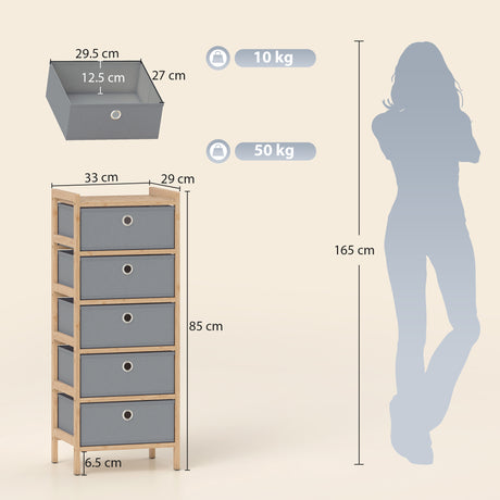 Wooden Chest Of 5 Fabric Drawers 33cm Wide - Velmora