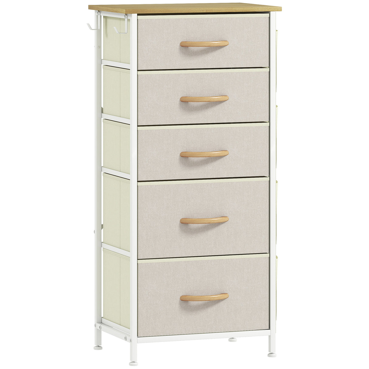 Wooden Chest Of 5 Fabric Drawers 45cm Wide With Steel Frame And Handle - Velmora