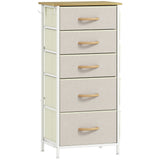 Wooden Chest Of 5 Fabric Drawers 45cm Wide With Steel Frame And Handle - Velmora