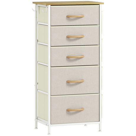 Wooden Chest Of 5 Fabric Drawers 45cm Wide With Steel Frame And Handle - Velmora