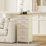 Wooden Chest Of 5 Fabric Drawers 45cm Wide With Steel Frame And Handle - Velmora