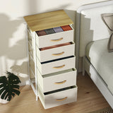 Wooden Chest Of 5 Fabric Drawers 45cm Wide With Steel Frame And Handle - Velmora
