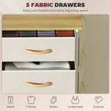 Wooden Chest Of 5 Fabric Drawers 45cm Wide With Steel Frame And Handle - Velmora