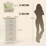 Wooden Chest Of 5 Fabric Drawers 45cm Wide With Steel Frame And Handle - Velmora
