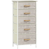 Wooden Chest Of 5 Fabric Drawers 45cm Wide With Steel Frame And Handle - Velmora