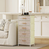 Wooden Chest Of 5 Fabric Drawers 45cm Wide With Steel Frame And Handle - Velmora