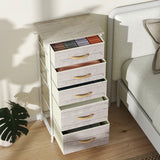 Wooden Chest Of 5 Fabric Drawers 45cm Wide With Steel Frame And Handle - Velmora