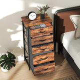 Wooden Chest Of 5 Fabric Drawers 45cm Wide With Steel Frame And Handle - Velmora