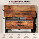 Wooden Chest Of 5 Fabric Drawers 45cm Wide With Steel Frame And Handle - Velmora