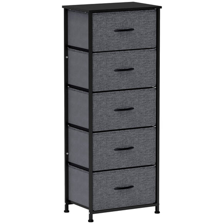 Wooden Chest Of 5 Fabric Drawers 45cm Wide With Steel Frame - Velmora