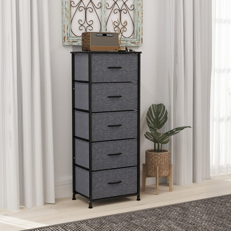 Wooden Chest Of 5 Fabric Drawers 45cm Wide With Steel Frame - Velmora