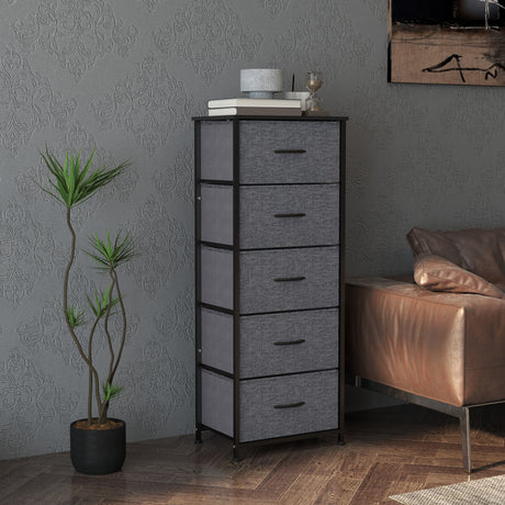 Wooden Chest Of 5 Fabric Drawers 45cm Wide With Steel Frame - Velmora