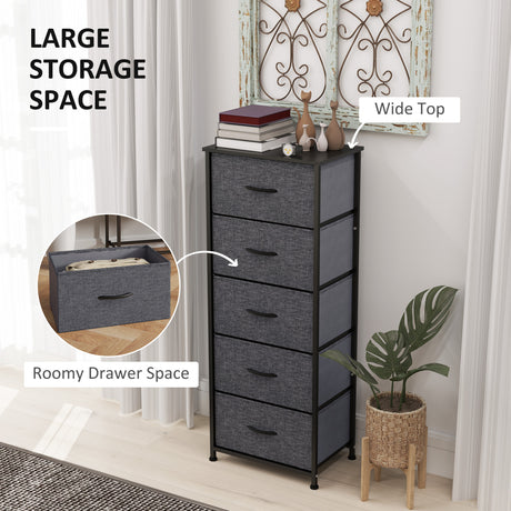 Wooden Chest Of 5 Fabric Drawers 45cm Wide With Steel Frame - Velmora