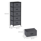 Wooden Chest Of 5 Fabric Drawers 45cm Wide With Steel Frame - Velmora