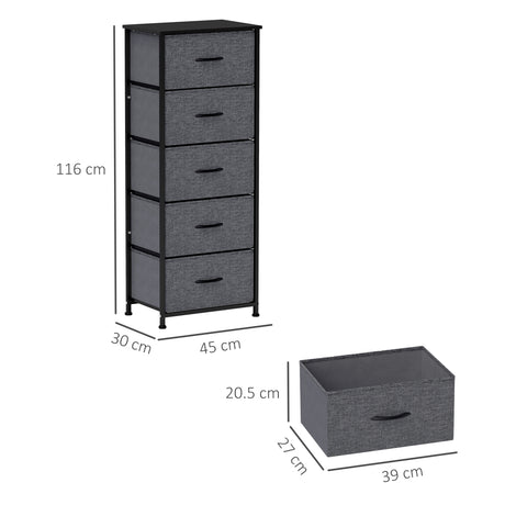 Wooden Chest Of 5 Fabric Drawers 45cm Wide With Steel Frame - Velmora