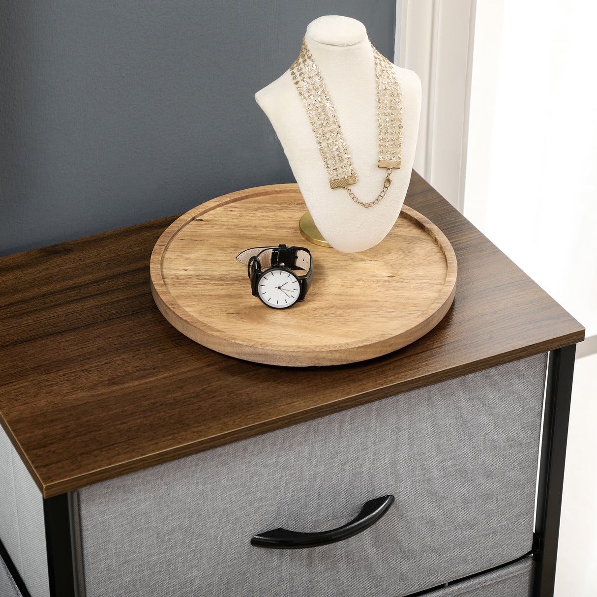 Wooden Chest Of 5 Fabric Drawers 45cm Wide With Steel Frame - Velmora