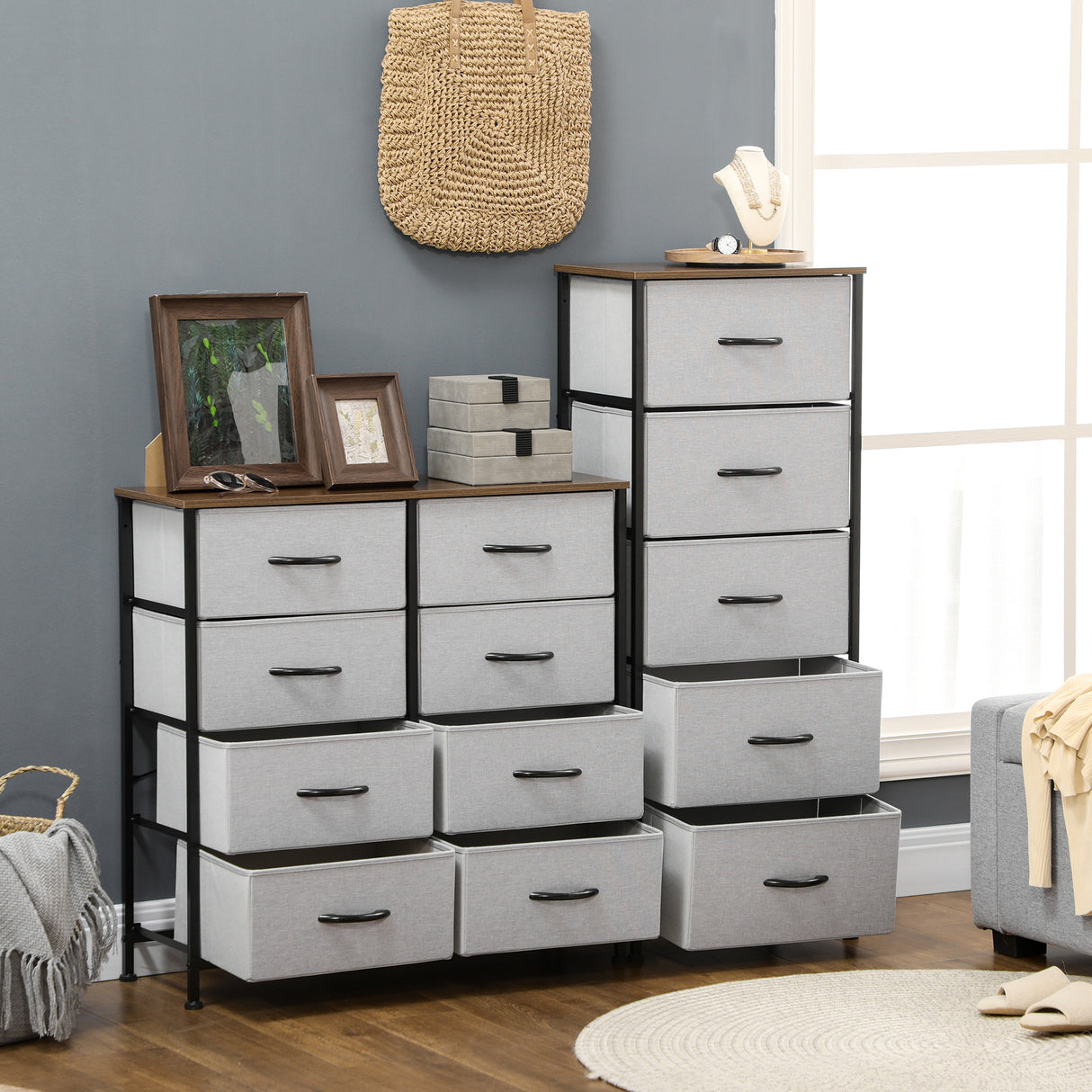 Wooden Chest Of 5 Fabric Drawers 45cm Wide With Steel Frame - Velmora