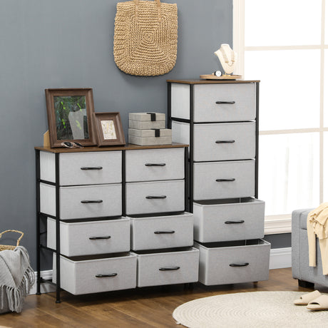 Wooden Chest Of 5 Fabric Drawers 45cm Wide With Steel Frame - Velmora