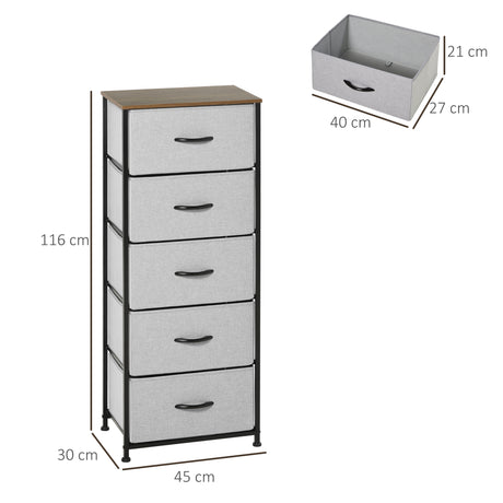 Wooden Chest Of 5 Fabric Drawers 45cm Wide With Steel Frame - Velmora
