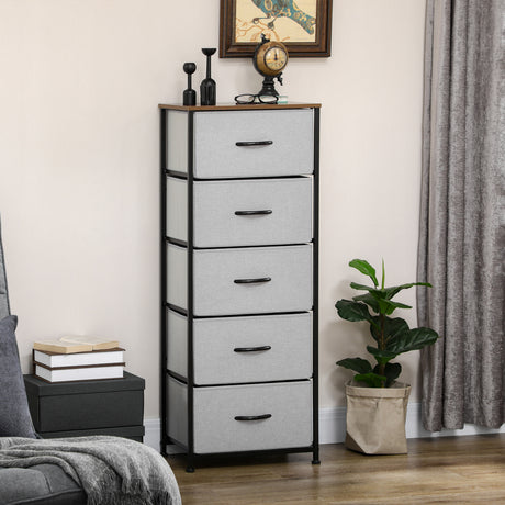 Wooden Chest Of 5 Fabric Drawers 45cm Wide With Steel Frame - Velmora