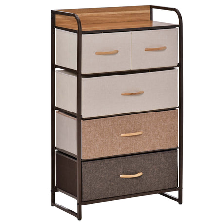 Wooden Chest Of 5 Fabric Drawers 58cm Wide With Steel Frame - Velmora