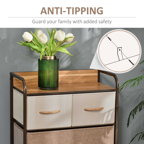 Wooden Chest Of 5 Fabric Drawers 58cm Wide With Steel Frame - Velmora