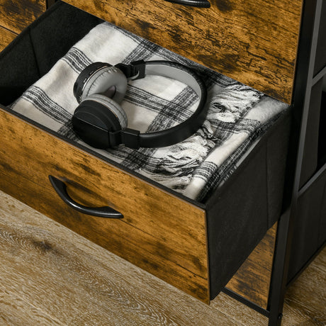 Wooden Chest Of 5 Fabric Drawers 83.5cm Wide With Steel Frame - Velmora