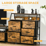 Wooden Chest Of 5 Fabric Drawers 83.5cm Wide With Steel Frame - Velmora