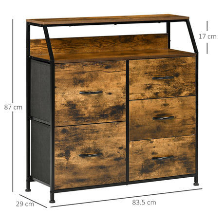 Wooden Chest Of 5 Fabric Drawers 83.5cm Wide With Steel Frame - Velmora
